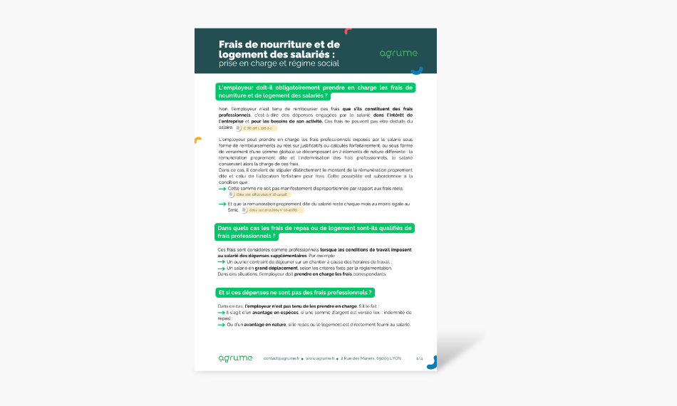 Fiche pratique - Frais de nourriture et de logement des salariés